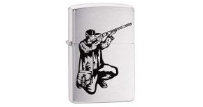 Зажигалка ZIPPO Охотник, с покрытием Brushed Chrome, латунь/сталь, серебристая, матовая, 36x12x56 мм